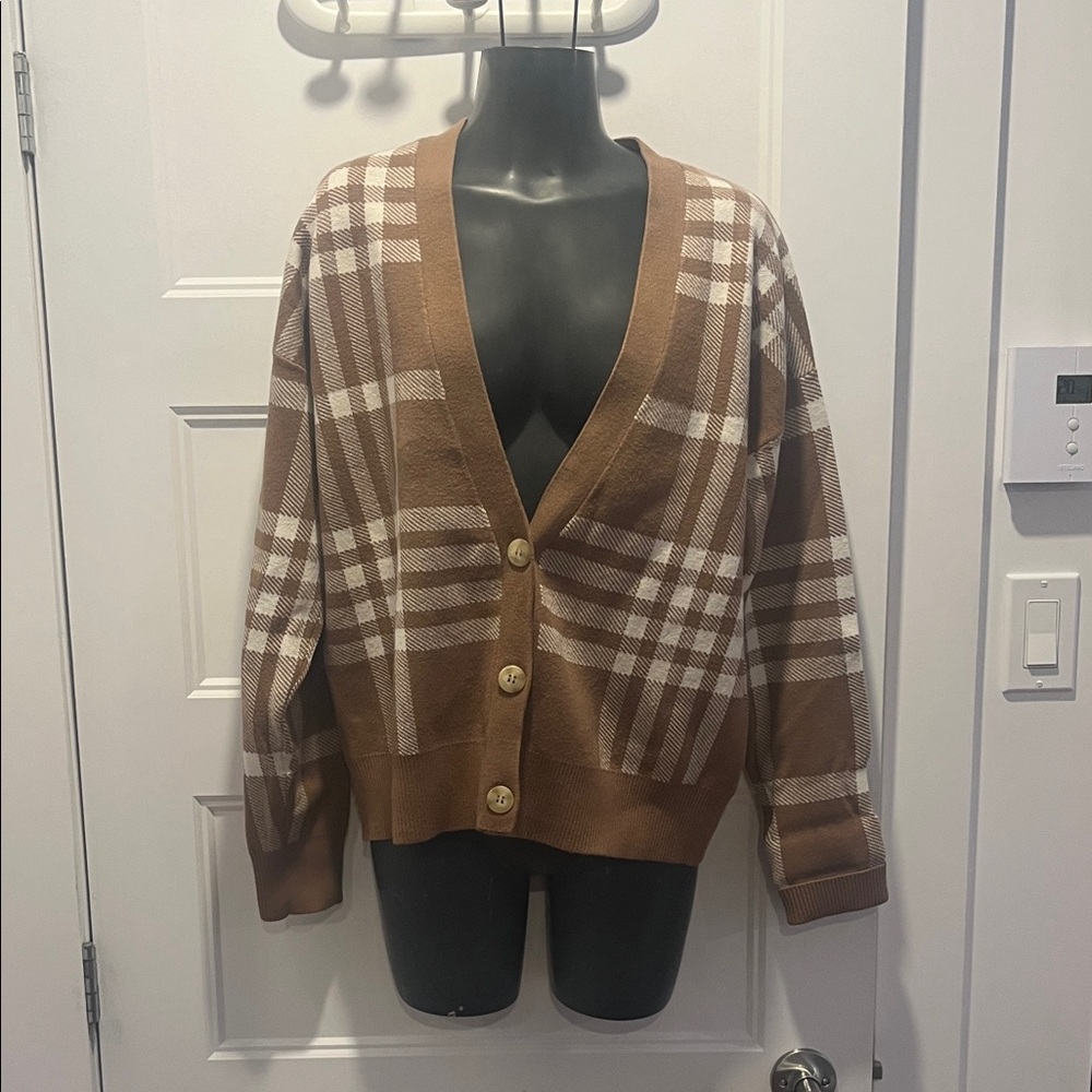 Rachel Zoe Brown Plaid Cardigan Sweater